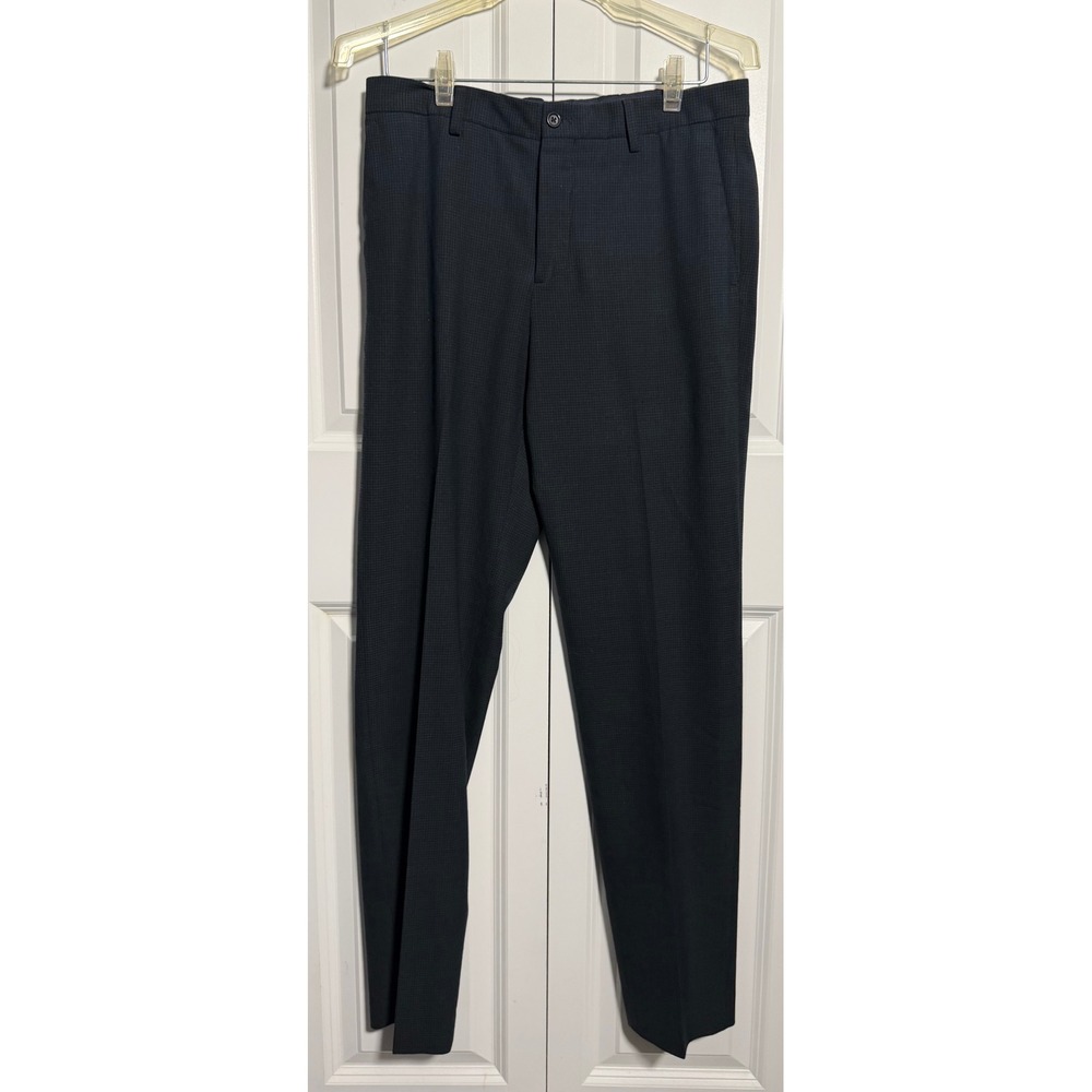 Zara Dress Pants Mens 30 Navy Blue Excellent Micro Check Slim Fit Trousers